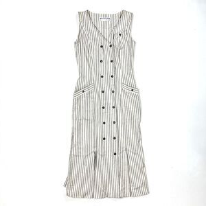 THORNTON HALL Dress VTG 70s New Zealand Button Down Sleeveless Stripe Rare Sz 10